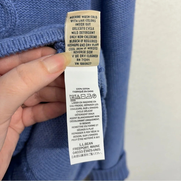 LL Bean Turtleneck Sweater Cable Knit Periwinkle Blue XS Cotton - Picture 4 of 7